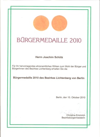 Auszeichnungen Bürgermedaille Joachim Schütz
